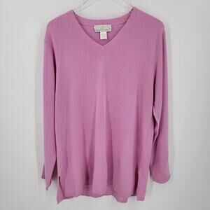 Precious Fibers Cashmere Sweater Womens 1X Pink V Neck Pullover Vintage
